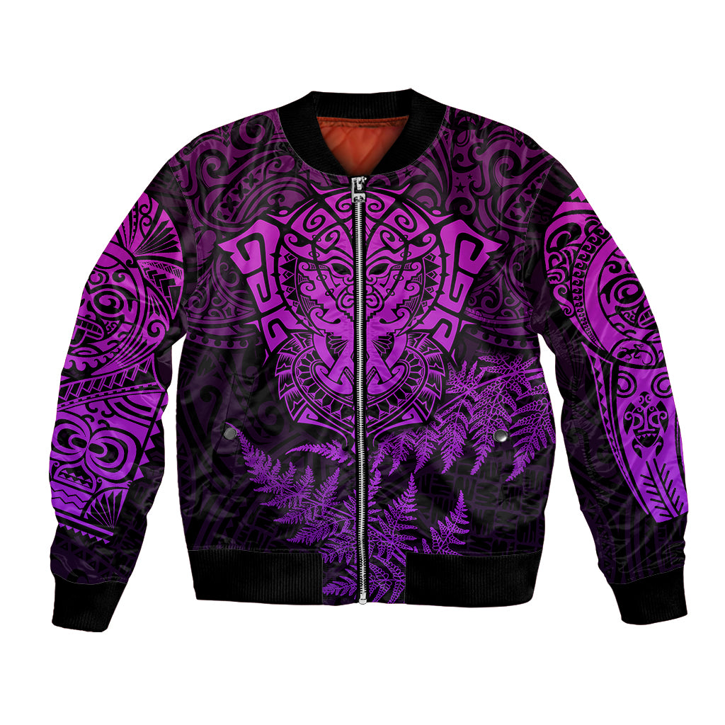 New Zealand Rugby Bomber Jacket Silver Fern All Black Mix Ta Moko Purple Style LT9 Unisex Purple - Polynesian Pride