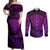 New Zealand Rugby Couples Matching Off Shoulder Maxi Dress and Long Sleeve Button Shirts Silver Fern All Black Mix Ta Moko Purple Style LT9 Purple - Polynesian Pride