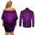 New Zealand Rugby Couples Matching Off Shoulder Short Dress and Long Sleeve Button Shirts Silver Fern All Black Mix Ta Moko Purple Style LT9 - Polynesian Pride