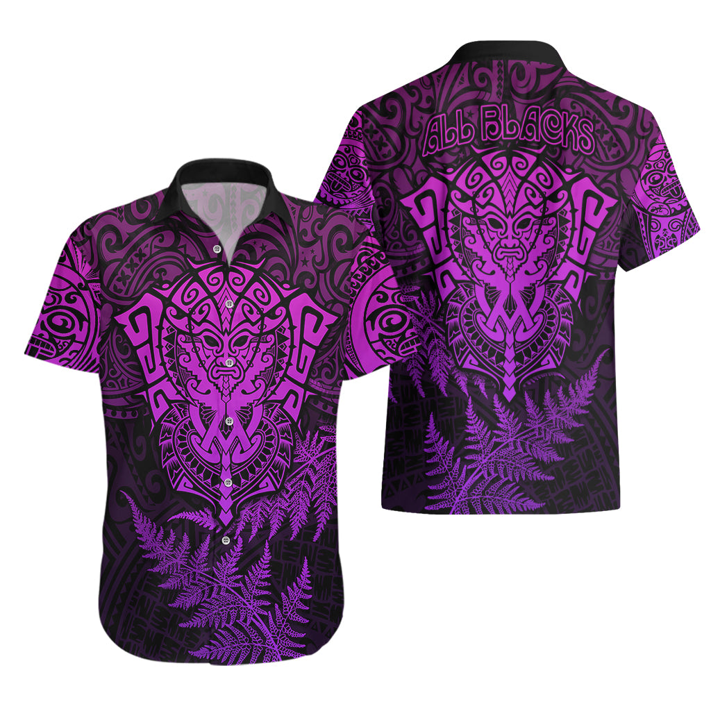 New Zealand Rugby Hawaiian Shirt Silver Fern All Black Mix Ta Moko Purple Style LT9 - Polynesian Pride