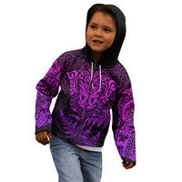 New Zealand Rugby Kid Hoodie Silver Fern All Black Mix Ta Moko Purple Style LT9 - Polynesian Pride