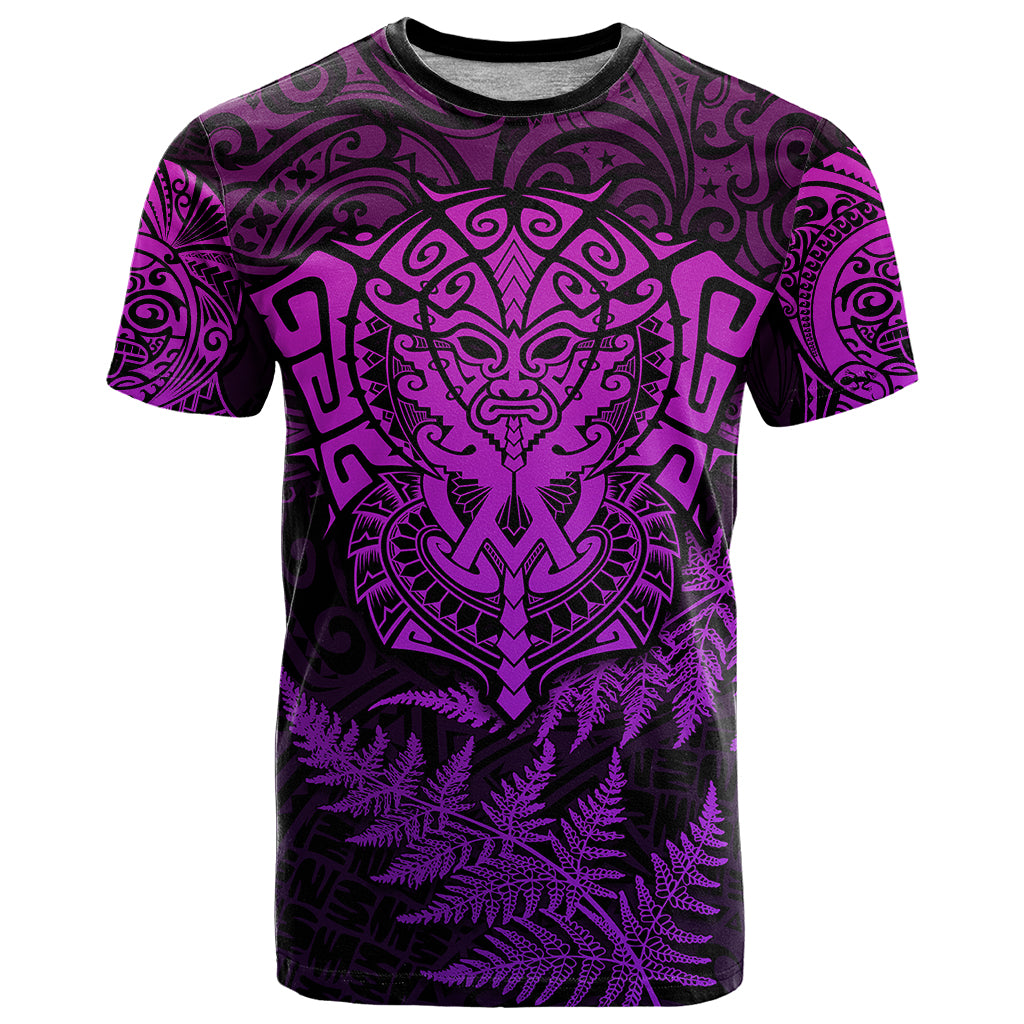 New Zealand Rugby T Shirt Silver Fern All Black Mix Ta Moko Purple Style LT9 Purple - Polynesian Pride