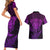 Personalised New Zealand Rugby Couples Matching Short Sleeve Bodycon Dress and Hawaiian Shirt Silver Fern All Black Mix Ta Moko Purple Style LT9 - Polynesian Pride