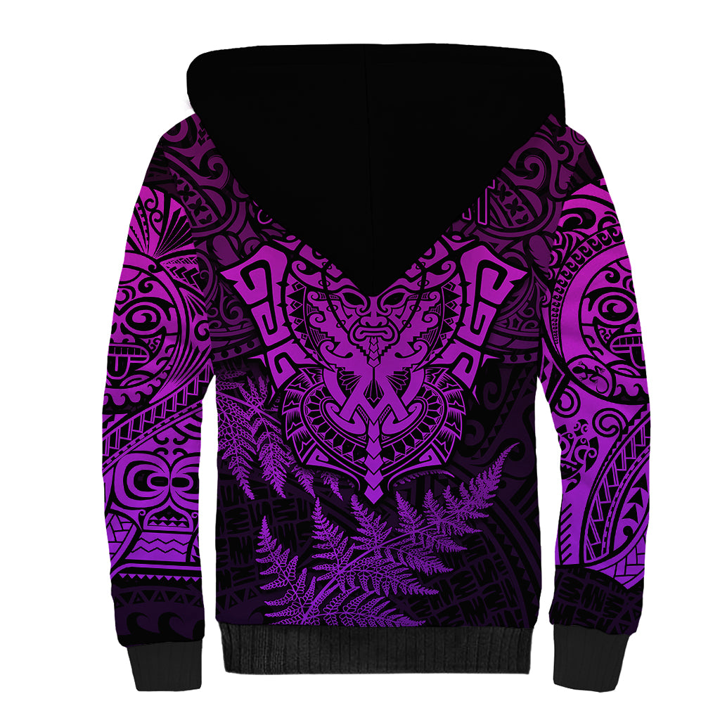 Personalised New Zealand Rugby Sherpa Hoodie Silver Fern All Black Mix Ta Moko Purple Style LT9 - Polynesian Pride