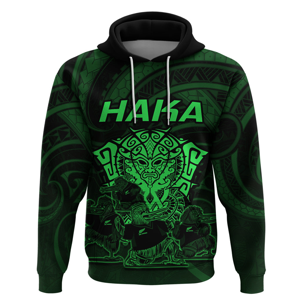 Personalised New Zealand Rugby Hoodie Aotearoa Ka Mate Haka All Black Mix Ta Moko Green Style LT9 Green - Polynesian Pride