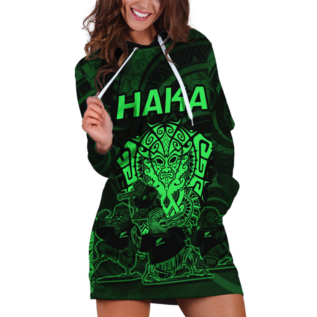 Personalised New Zealand Rugby Hoodie Dress Aotearoa Ka Mate Haka All Black Mix Ta Moko Green Style LT9 Green - Polynesian Pride