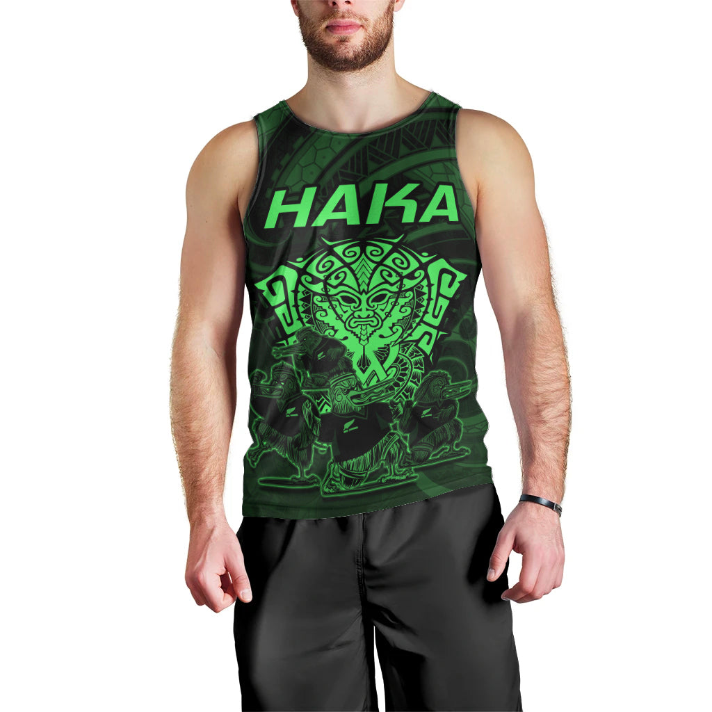 Personalised New Zealand Rugby Men Tank Top Aotearoa Ka Mate Haka All Black Mix Ta Moko Green Style LT9 - Polynesian Pride