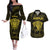 Personalised New Zealand Rugby Couples Matching Off The Shoulder Long Sleeve Dress and Hawaiian Shirt Aotearoa Ka Mate Haka All Black Mix Ta Moko Gold Style LT9 Gold - Polynesian Pride