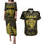 Personalised New Zealand Rugby Couples Matching Puletasi Dress and Hawaiian Shirt Aotearoa Ka Mate Haka All Black Mix Ta Moko Gold Style LT9 Gold - Polynesian Pride