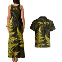 Personalised New Zealand Rugby Couples Matching Tank Maxi Dress and Hawaiian Shirt Aotearoa Ka Mate Haka All Black Mix Ta Moko Gold Style LT9 - Polynesian Pride