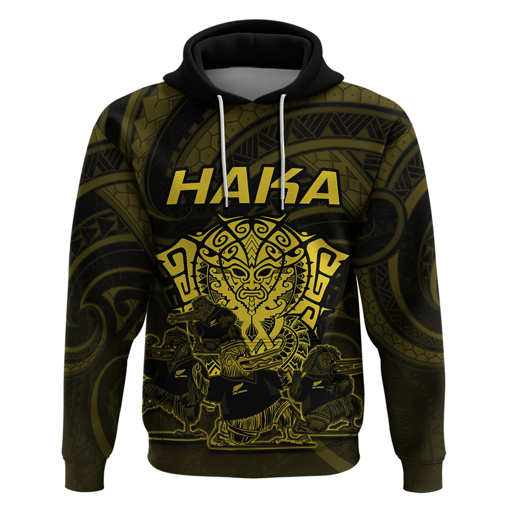 Personalised New Zealand Rugby Hoodie Aotearoa Ka Mate Haka All Black Mix Ta Moko Gold Style LT9 Gold - Polynesian Pride