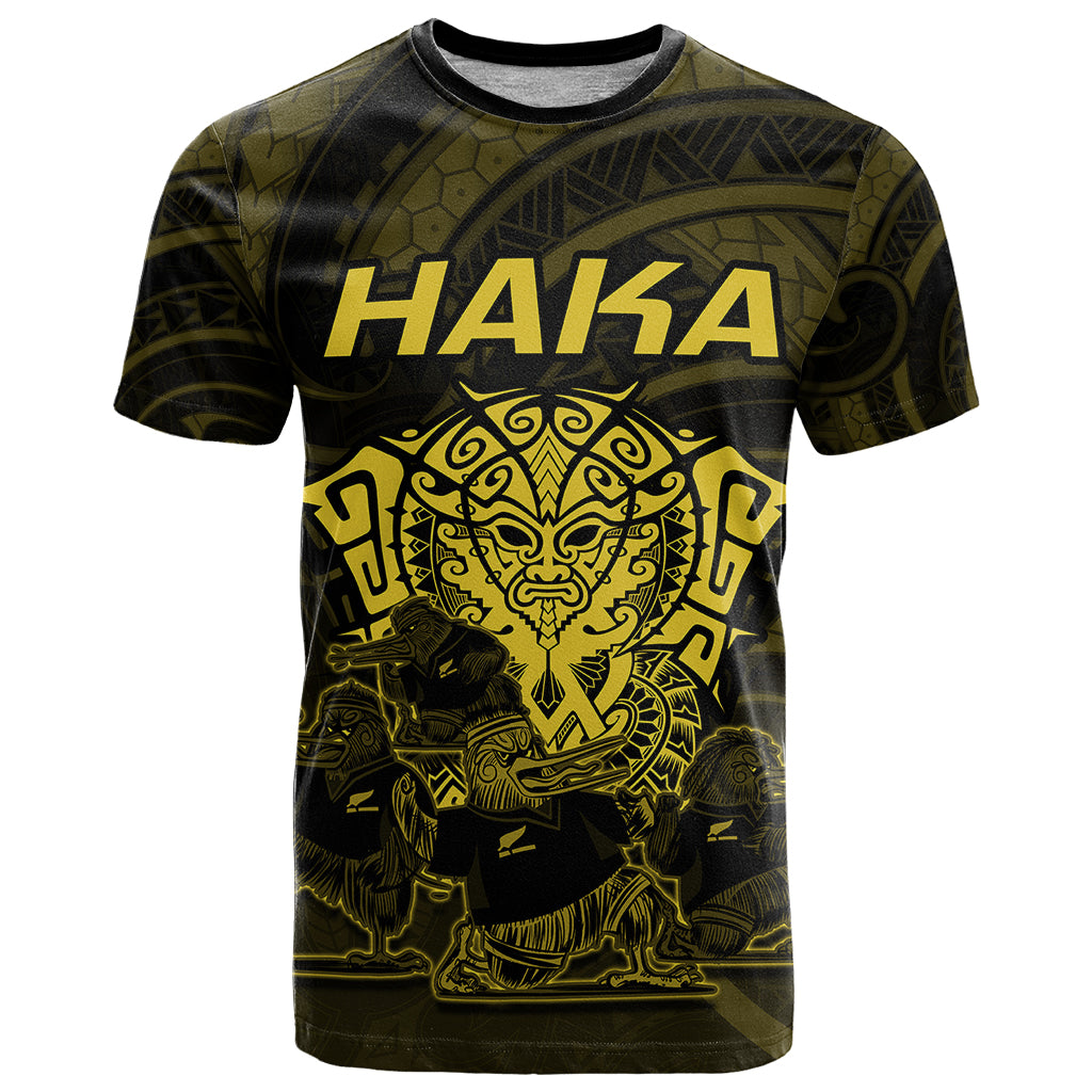 Personalised New Zealand Rugby T Shirt Aotearoa Ka Mate Haka All Black Mix Ta Moko Gold Style LT9 Gold - Polynesian Pride