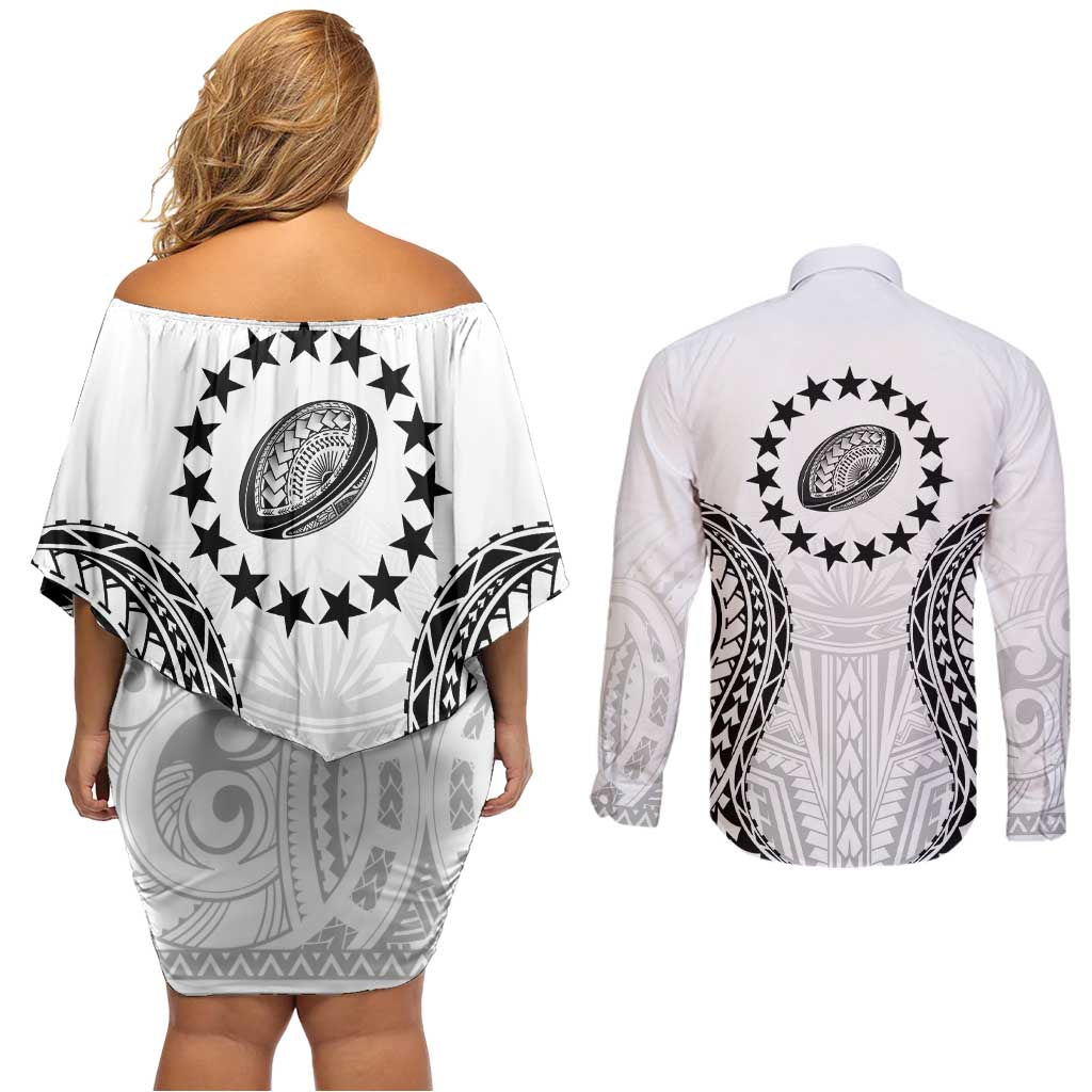 World Rugby Cook Islands Couples Matching Off Shoulder Short Dress and Long Sleeve Button Shirt Kukis Make History - Polynesian Pride
