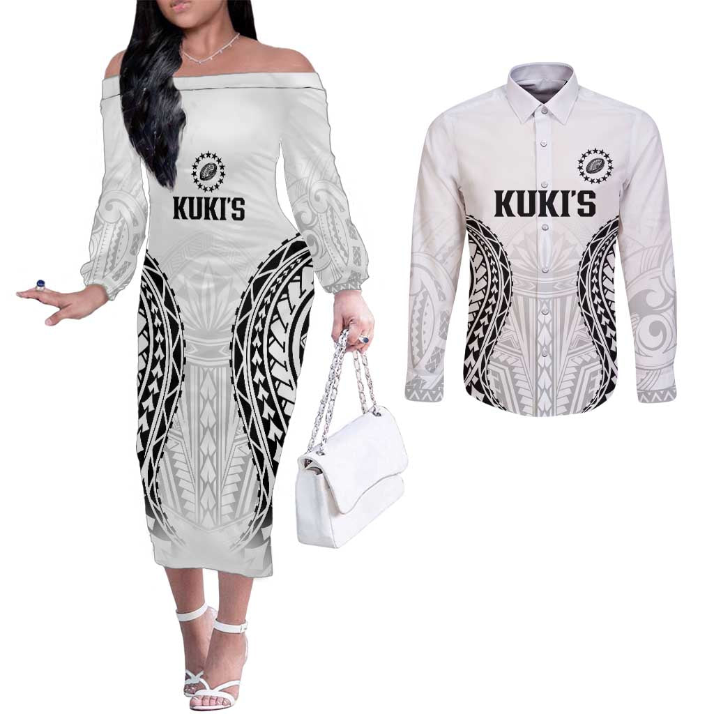 World Rugby Cook Islands Couples Matching Off The Shoulder Long Sleeve Dress and Long Sleeve Button Shirt Kukis Make History - Polynesian Pride