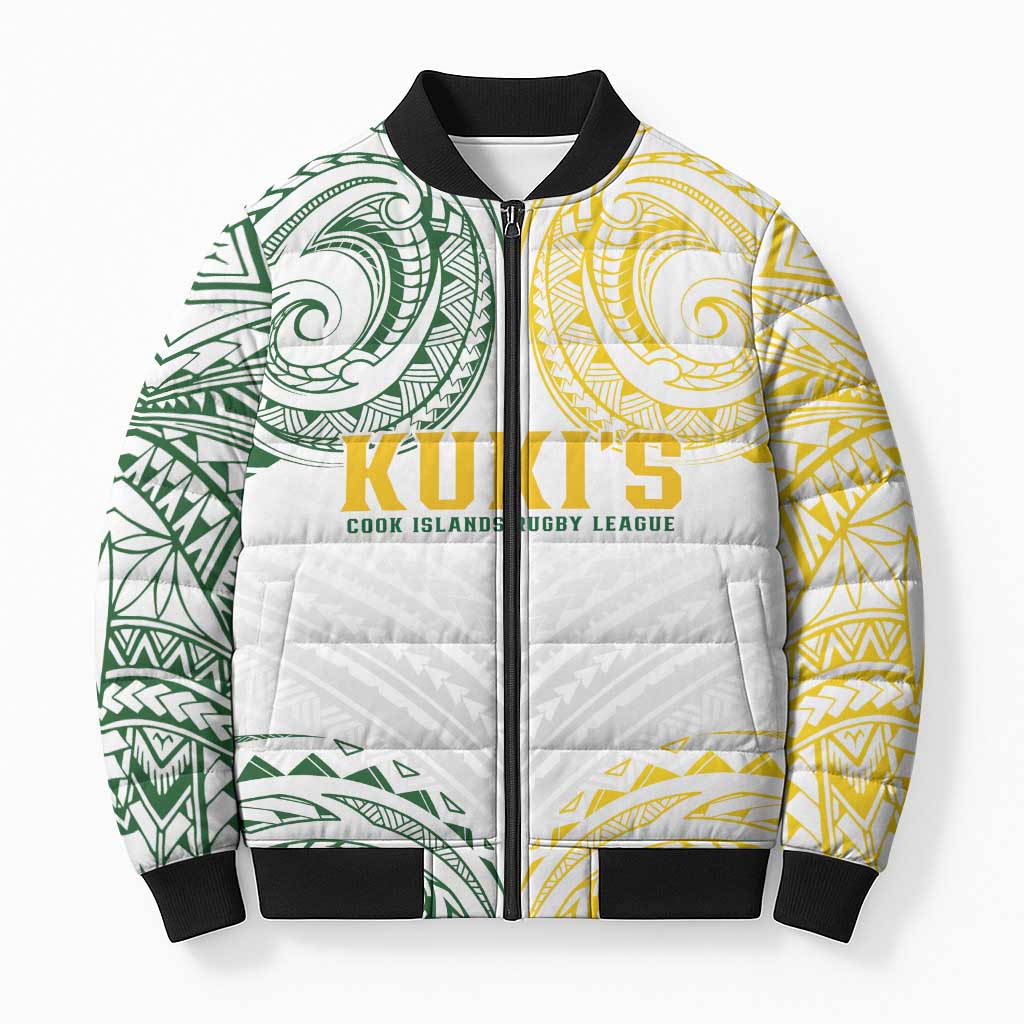 World Rugby Cook Islands Bomber Puffer Jacket White Polynesian Tribal Pattern - Polynesian Pride