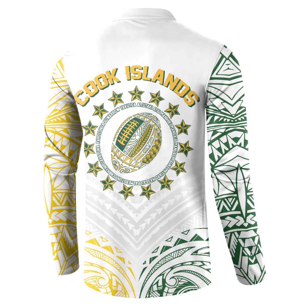 World Rugby Cook Islands Button Sweatshirt White Polynesian Tribal Pattern - Polynesian Pride