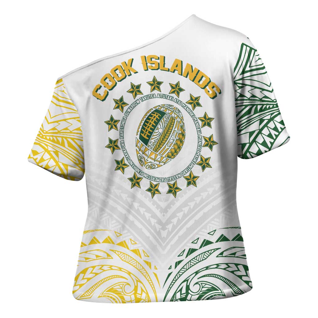 World Rugby Cook Islands Cross Shoulder Shirt White Polynesian Tribal Pattern - Polynesian Pride