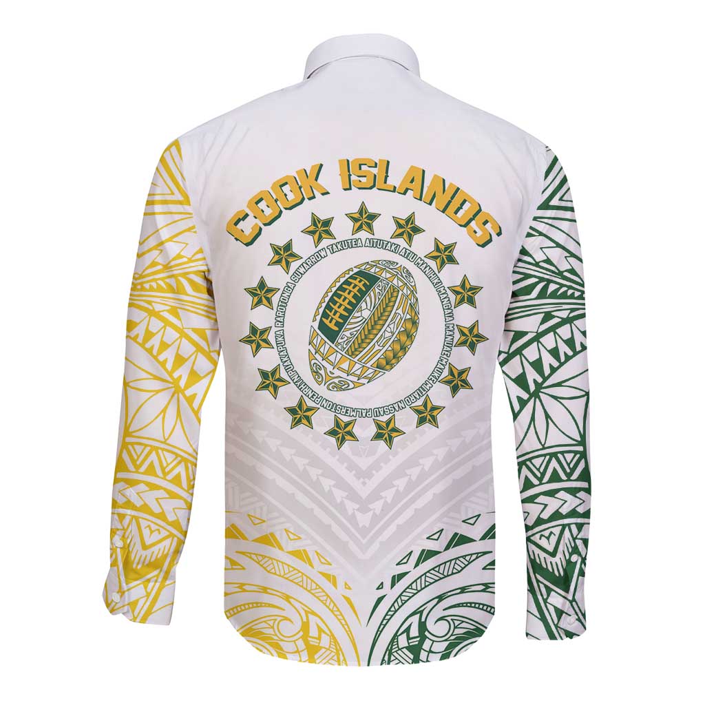 World Rugby Cook Islands Long Sleeve Button Shirt White Polynesian Tribal Pattern - Polynesian Pride