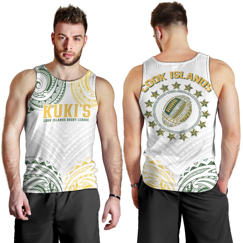 World Rugby Cook Islands Men Tank Top White Polynesian Tribal Pattern - Polynesian Pride