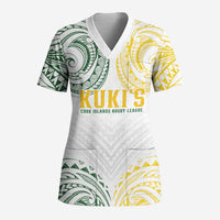 World Rugby Cook Islands Scrub Top White Polynesian Tribal Pattern - Polynesian Pride