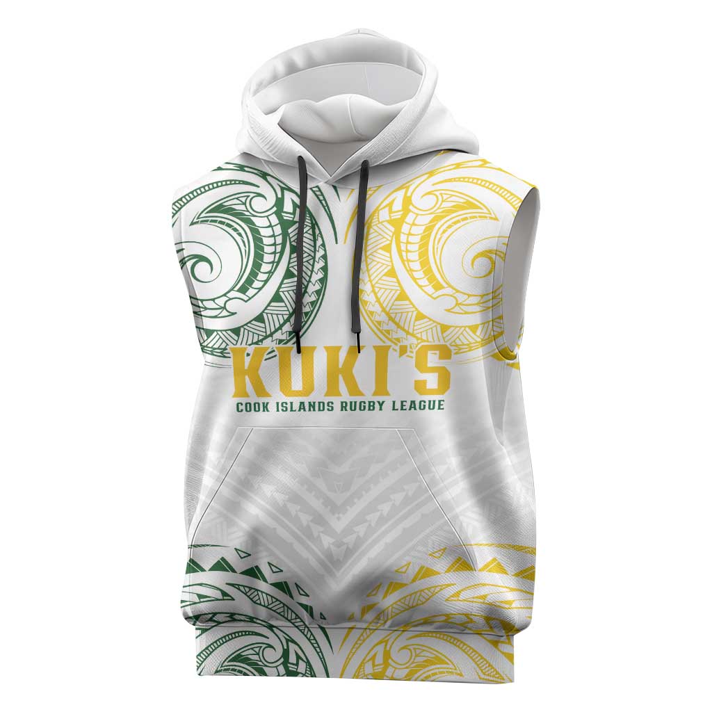 World Rugby Cook Islands Sleeveless Hoodie White Polynesian Tribal Pattern - Polynesian Pride