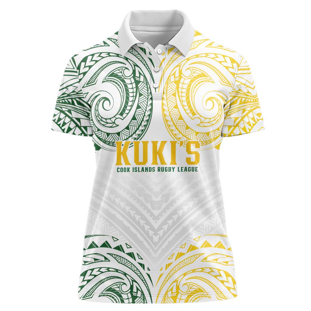World Rugby Cook Islands Women Polo Shirt White Polynesian Tribal Pattern - Polynesian Pride