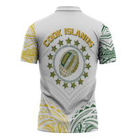 World Rugby Cook Islands Zipper Polo Shirt White Polynesian Tribal Pattern - Polynesian Pride