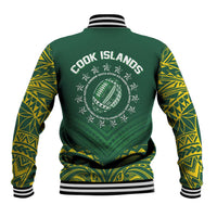 World Rugby Cook Islands Baseball Jacket Green Polynesian Tribal Pattern - Polynesian Pride