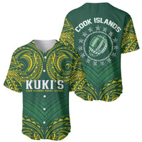 World Rugby Cook Islands Baseball Jersey Green Polynesian Tribal Pattern - Polynesian Pride