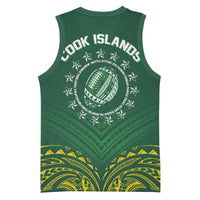 World Rugby Cook Islands Basketball Jersey Green Polynesian Tribal Pattern - Polynesian Pride