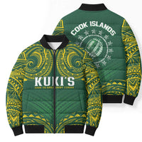 World Rugby Cook Islands Bomber Puffer Jacket Green Polynesian Tribal Pattern - Polynesian Pride
