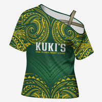 World Rugby Cook Islands Cross Shoulder Shirt Green Polynesian Tribal Pattern - Polynesian Pride