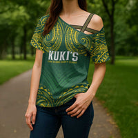 World Rugby Cook Islands Cross Shoulder Shirt Green Polynesian Tribal Pattern - Polynesian Pride