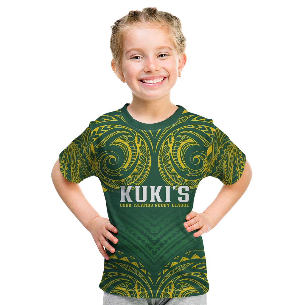 World Rugby Cook Islands Kid T Shirt Green Polynesian Tribal Pattern - Polynesian Pride