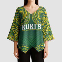 World Rugby Cook Islands Kimono Sleeve Blouse Green Polynesian Tribal Pattern - Polynesian Pride