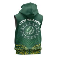 World Rugby Cook Islands Sleeveless Hoodie Green Polynesian Tribal Pattern - Polynesian Pride