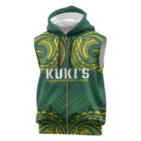 World Rugby Cook Islands Sleeveless Zip Hoodie Green Polynesian Tribal Pattern - Polynesian Pride