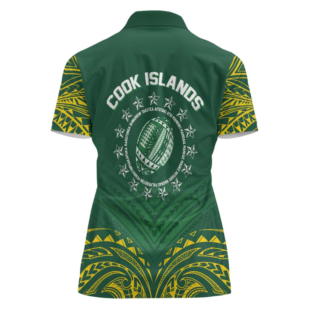 World Rugby Cook Islands Women Polo Shirt Green Polynesian Tribal Pattern - Polynesian Pride