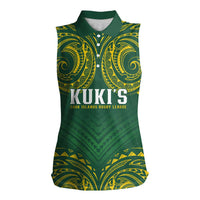 World Rugby Cook Islands Women Sleeveless Polo Shirt Green Polynesian Tribal Pattern - Polynesian Pride