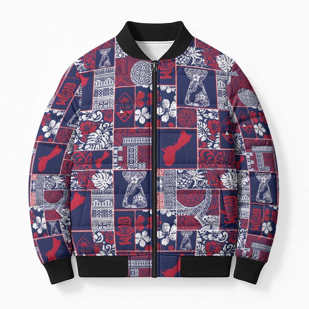 Guam Felis Pasgua Bomber Puffer Jacket Pacific Patchwork Xmas Vibes - Polynesian Pride