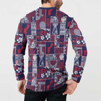 Guam Felis Pasgua Button Sweatshirt Pacific Patchwork Xmas Vibes - Polynesian Pride