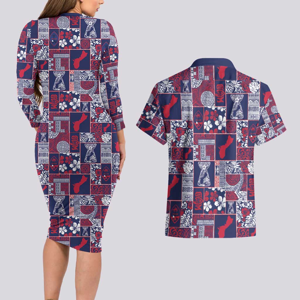 Guam Felis Pasgua Couples Matching Long Sleeve Bodycon Dress and Hawaiian Shirt Pacific Patchwork Xmas Vibes - Polynesian Pride