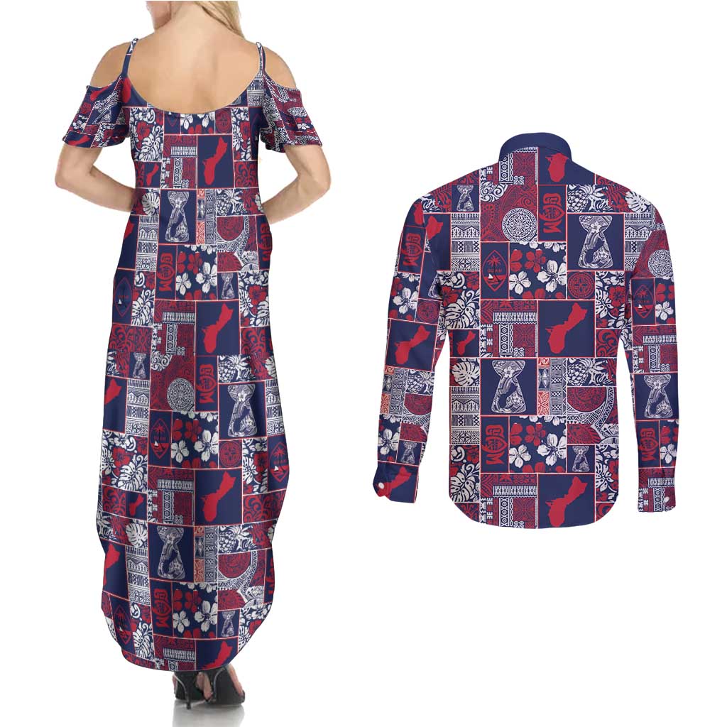 Guam Felis Pasgua Couples Matching Summer Maxi Dress and Long Sleeve Button Shirt Pacific Patchwork Xmas Vibes - Polynesian Pride