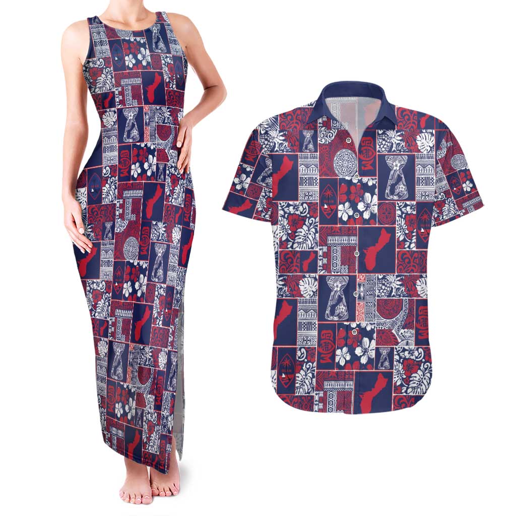 Guam Felis Pasgua Couples Matching Tank Maxi Dress and Hawaiian Shirt Pacific Patchwork Xmas Vibes - Polynesian Pride