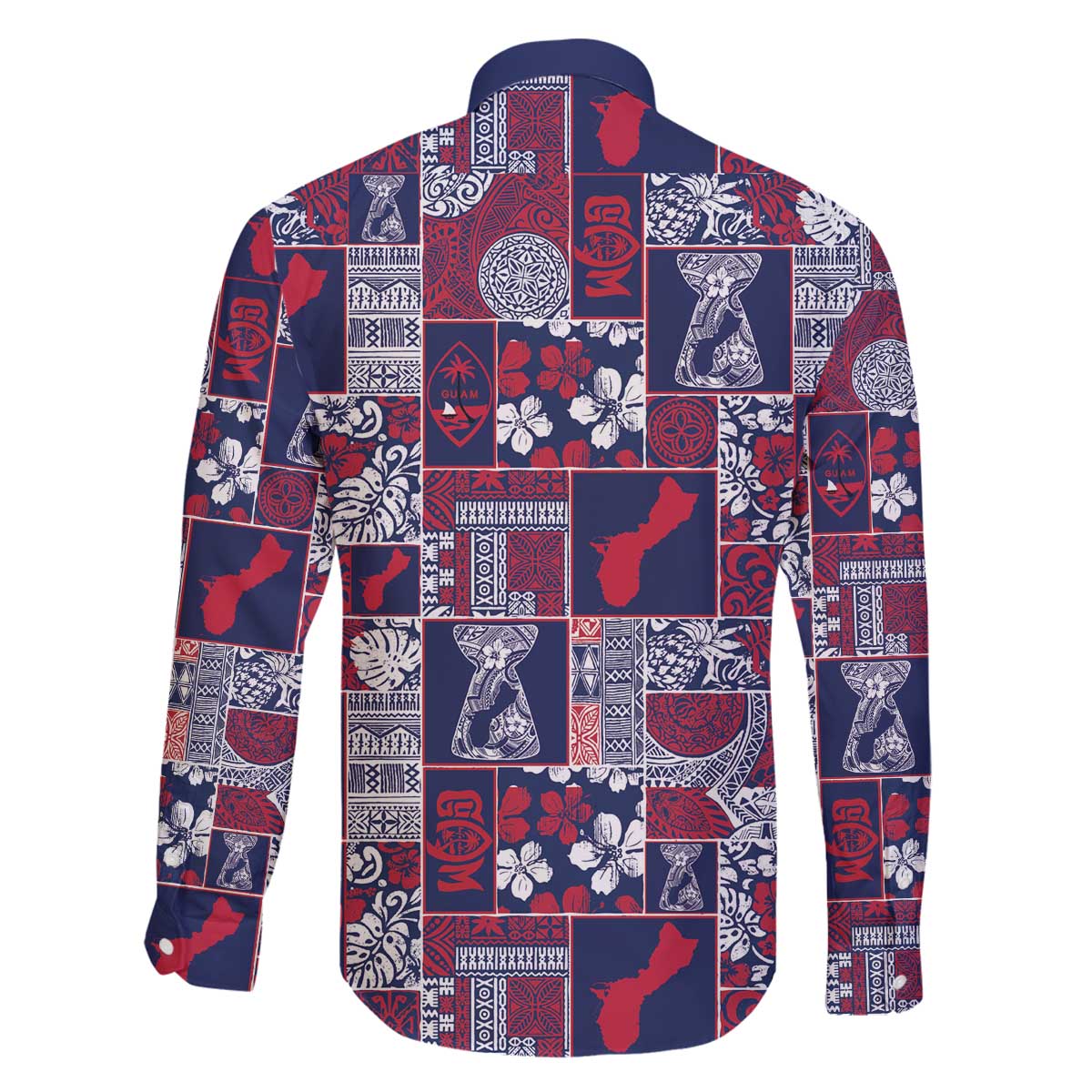 Guam Felis Pasgua Family Matching Off The Shoulder Long Sleeve Dress and Hawaiian Shirt Pacific Patchwork Xmas Vibes - Polynesian Pride