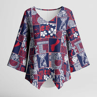 Guam Felis Pasgua Kimono Sleeve Blouse Pacific Patchwork Xmas Vibes - Polynesian Pride