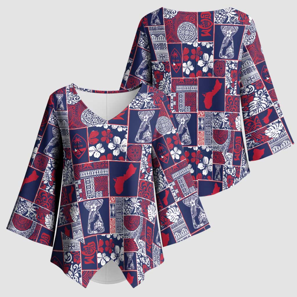 Guam Felis Pasgua Kimono Sleeve Blouse Pacific Patchwork Xmas Vibes - Polynesian Pride