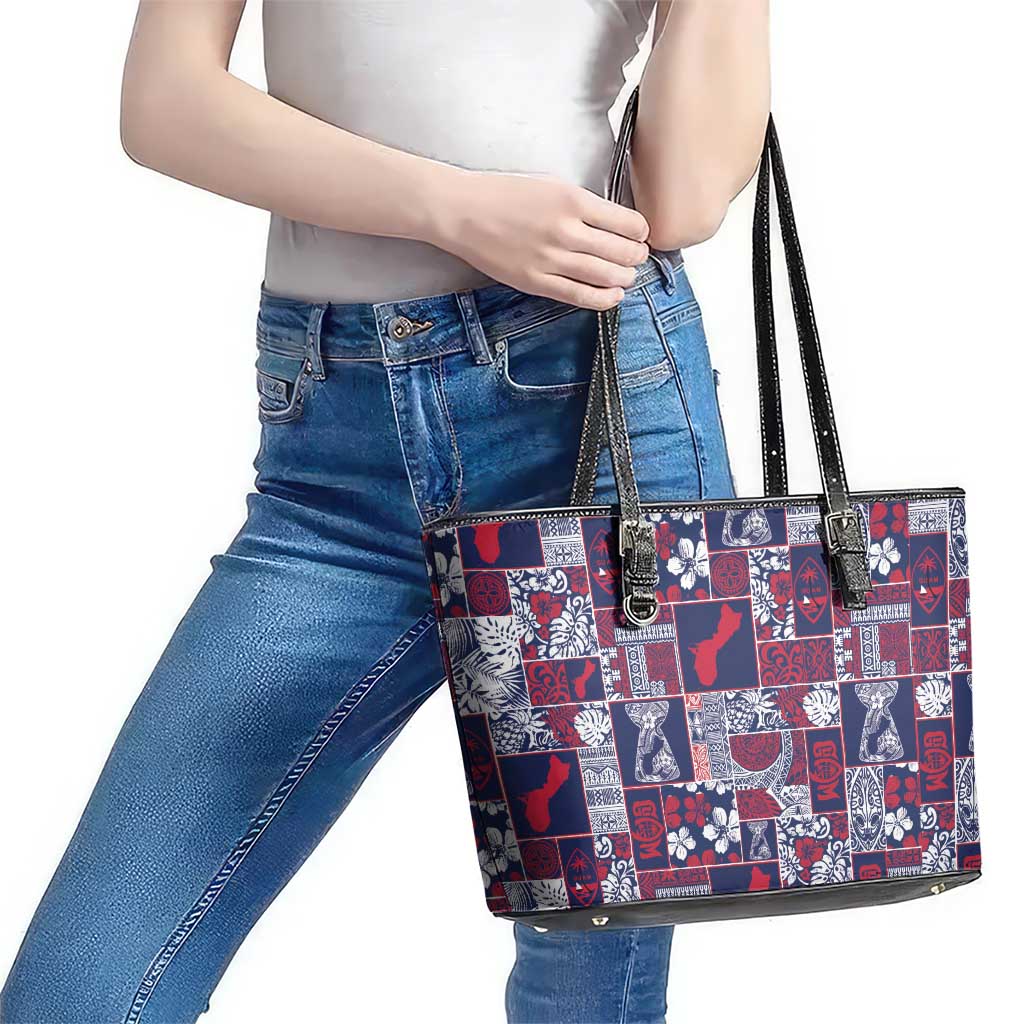 Guam Felis Pasgua Leather Tote Bag Pacific Patchwork Xmas Vibes - Polynesian Pride