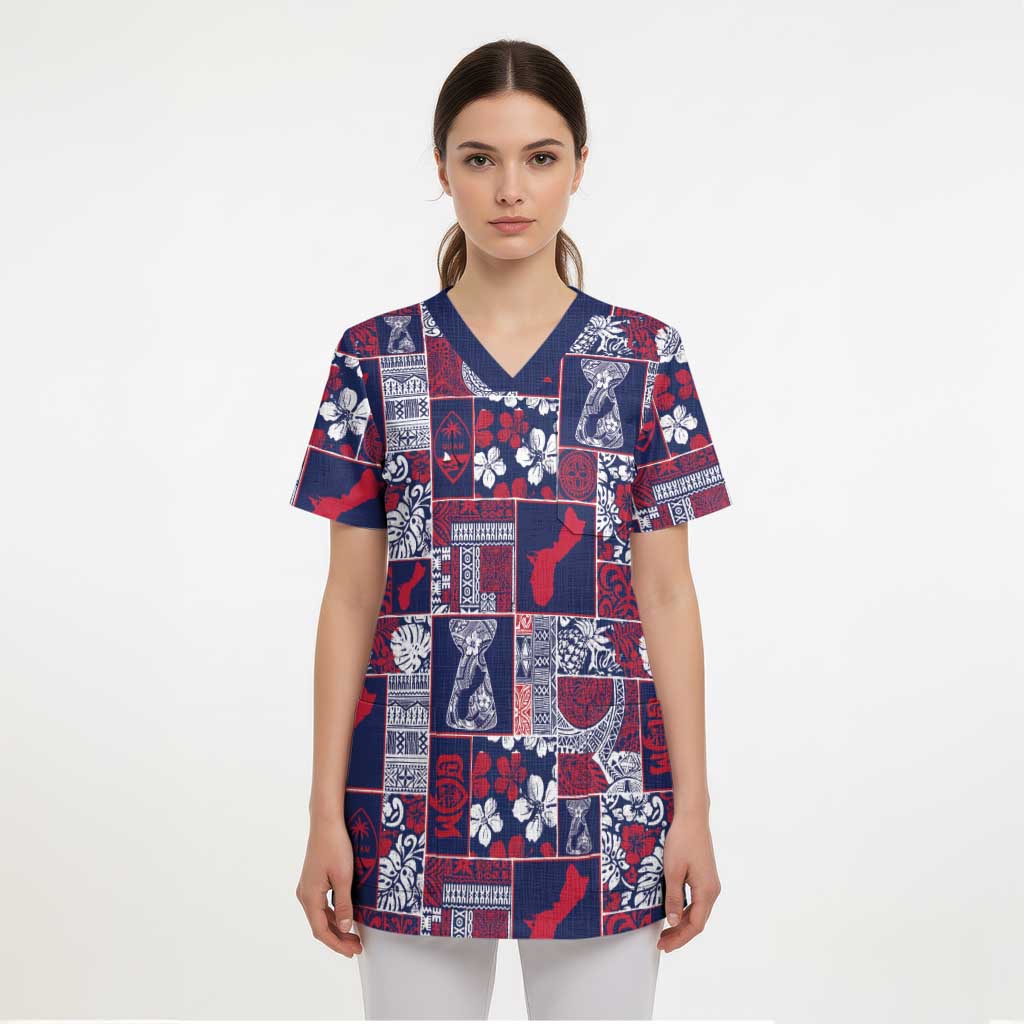 Guam Felis Pasgua Scrub Top Pacific Patchwork Xmas Vibes - Polynesian Pride