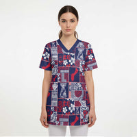 Guam Felis Pasgua Scrub Top Pacific Patchwork Xmas Vibes - Polynesian Pride